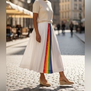 Burberry Morlaix Rainbow Striped Cotton Midi Skirt 🌈